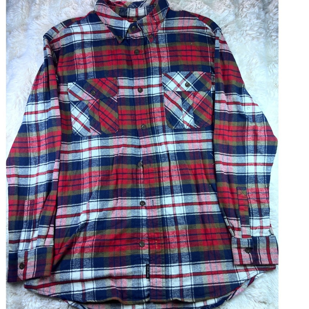 Field Stream Mens XL Flannel Shirt Red Navy Blue  Long Sleeve Button Down A14